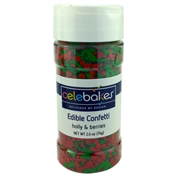 Holly & Berries Edible Confetti Christmas holiday cookies cupcake