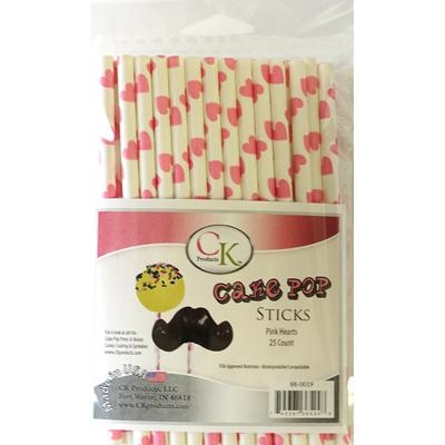 Sucker Sticks - Pink Hearts 6 Cake Pop Sticks - 25 Count