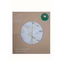 LittleBubz 2 Pack Cot Fitted Organic Sheet Clouds Grey & Natural/Turtle