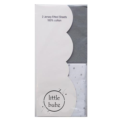 LittleBubz 2 Pack Moses Fitted Sheets Grey Stars