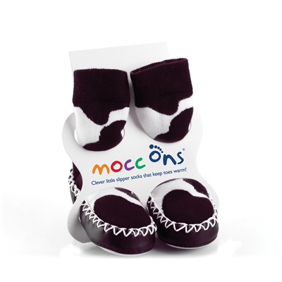 Mocc Ons Slipper Socks  Cow Print UK 3.5/4 12-18 Months