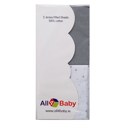 All4Baby 2 Pack Cot Bed Fitted Sheets Grey Stars