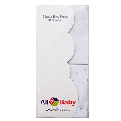 All4Baby 2 Pack Cot Fitted Sheets White Stars