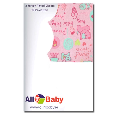 All4Baby 2 Pack Moses Fitted Sheet Princess