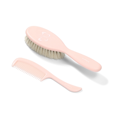 Babyono Hair Brush and Comb  Natural Super Soft Bristle Pink