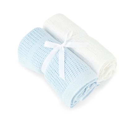 Baby Elegance Blue And White 2 Pack Cellular Blanket Pram / Moses