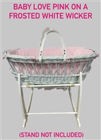 Clair de Lune Baby Love Frosted White Wicker Moses Basket Pink
