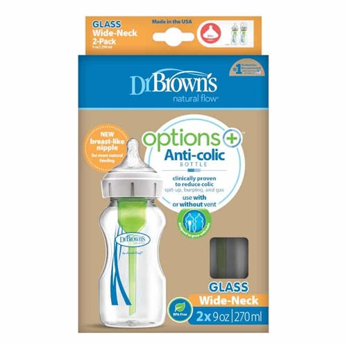 Dr Browns Options+ 270ml Wide Neck Glass Bottle - 2 pack