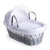 Grey Wicker White Dimples Moses Basket