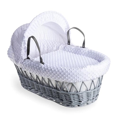 Grey Wicker White Dimples Moses Basket