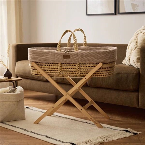 The Little Green Sheep Wheat Knit Moses Basket and Static Stand Bundle - Truffle / Natural