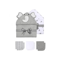 Momcozy Baby Hooded Towel - 2x Hooded Towels & 6 Washcloths Grey/White