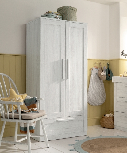 Mamas & Papas Atlas 2 Door Nursery Wardrobe with Storage Drawer - Nimbus White