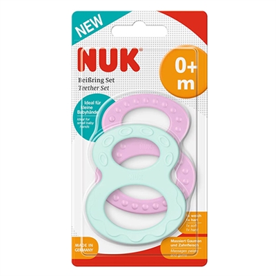 NUK Teething Ring Set with Different Surfaces 0 Months + 2 Pieces Pink/Blue