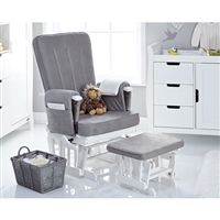 Obaby Deluxe Reclining Glider Chair and Stool White with Grey Cushion