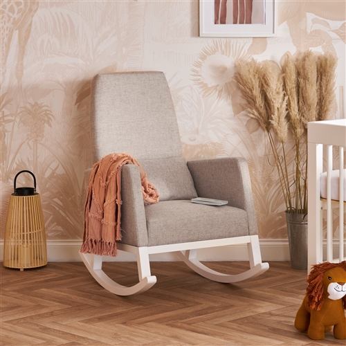 Obaby High Back Rocking Chair White with Stone Cushion