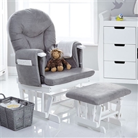 Obaby Reclining Glider Chair and Stool White with Grey Cushion