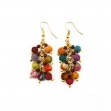 Handcrafted Aasha Earrings - Colorful earrings made with wooden beads wrapped with recycled sari fabrics.