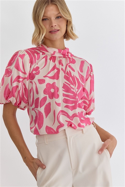 Pink and Off White Floral Top