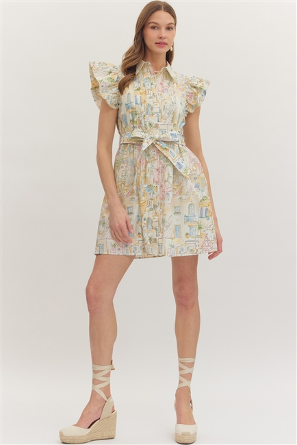 Architectural Print Dress-Pink-Combo