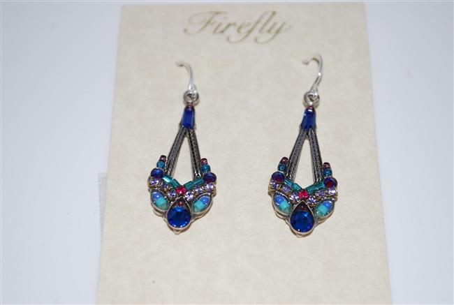 Firefly Sapphire Dangle Swarovski Crystal Earrings in Silver Plate