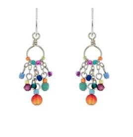 Firefly Delicate Wire Circle Earring with Drops Multi Color