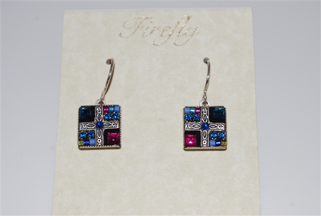 Firefly Bermuda Blue Dangle Swarovski Crystal Earrings in Silver Plate
