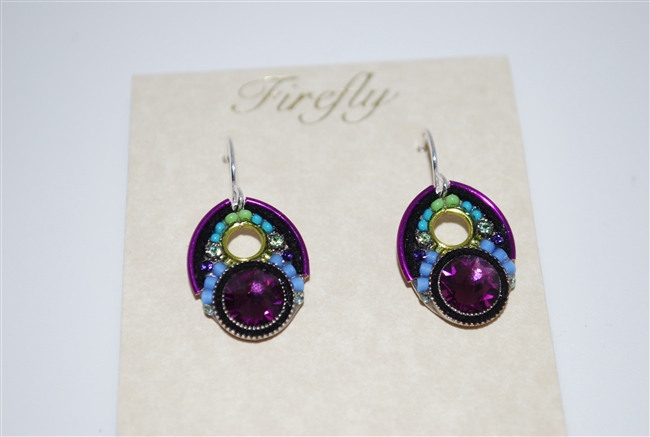 Firefly Amethyst Dangle Swarovski Crystal Earrings in Silver Plate