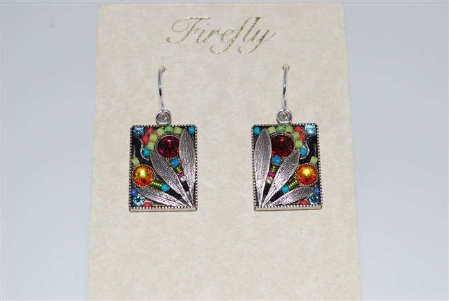 Firefly Multi Colored Dangle Swarovski Crystal Earrings in Silver Plate