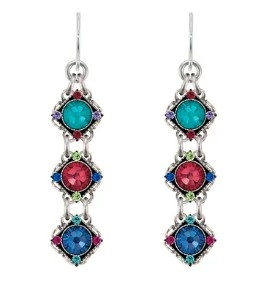 Firefly Rainbow Three Tear Diamond Shape Drop Earrings Jewel Tone