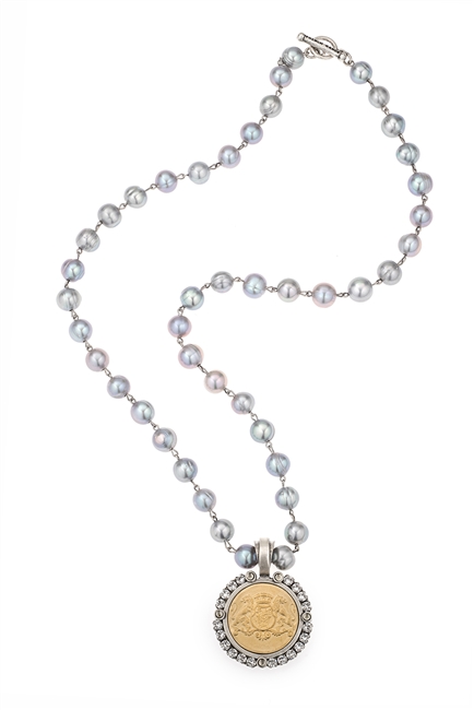 SILVER PEARLS WITH AIME MEDALLION AND EURO CRYSTAL