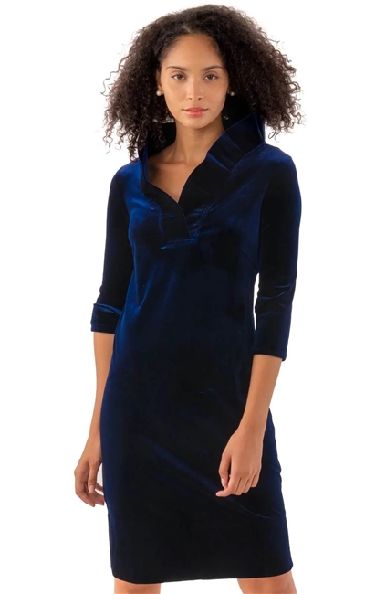 Gretchen Scott Ruffleneck Dress - Silky Velvet Navy