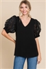 Black V-Neck with Organza Poof Sleeve