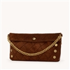 Hammitt Chocolate Diamond Suede/Antique Gold Invitation  Clutch