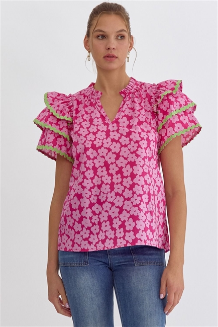 Hot Pink Top with Kelly with ric rac