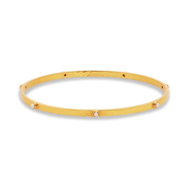 Julie Vos Gold Crescent Stone Bangle Pearl Large