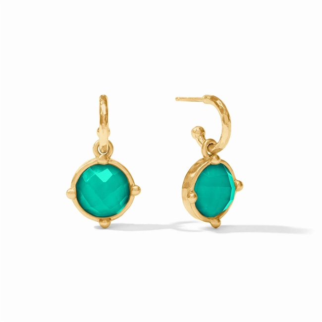 Julie Vos Gold Iridescent Emerald Green Honeybee Hoop & Charm Earring