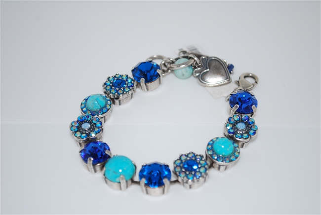 Mariana "Sophia" 8" Statement Bracelet with Blue Swarovski and Turquoise Swarovski Crystals and .925 Silver Plated