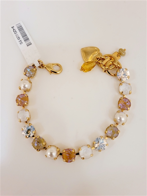 Mariana "Bette" 8" Crystal Tennis Bracelet with Butter Pecan Crystals with Yellow Gold Plating