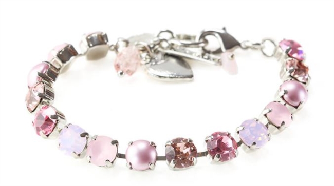 Mariana "Bette" 8" Crystal Tennis Bracelet with various pink Swarovski Crystals from the Antigua Collection with .925 Silver Plating