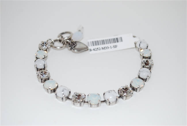 Mariana "Bette" White Howlite Minerals, Clear, and Opal Crystals Strand Bracelet in .925 Silver Plated