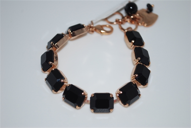 Mariana 8" Bracelet with Rectangular Black Jet Stones set in Rose Gold Plating
