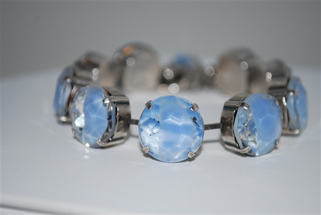 Mariana Bracelet with Large Giver Blue Swarovski Crystals Silver Plated