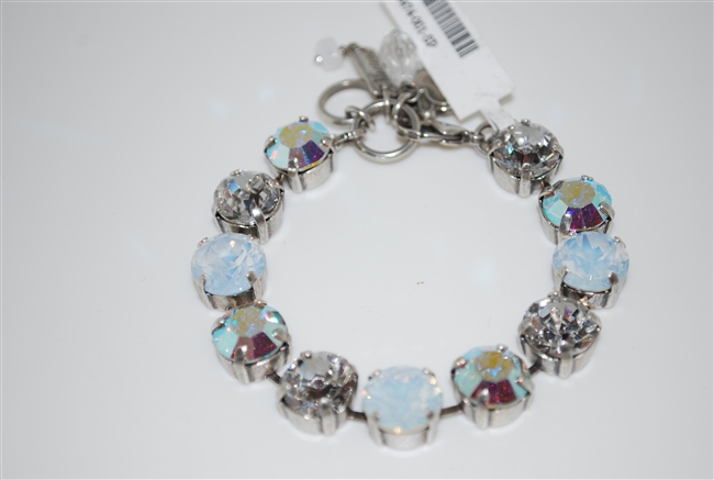 Mariana 8" Crystal Tennis Bracelet with clear, aurora borealis, and white opal Swarovski Crystals from the On a Clear Day with Antique Silver Plating