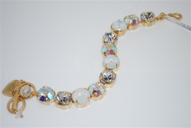 Mariana 8" Crystal Tennis Bracelet with clear, aurora borealis, and white opal crystals from the On a Clear Day with Yellow Gold Plating