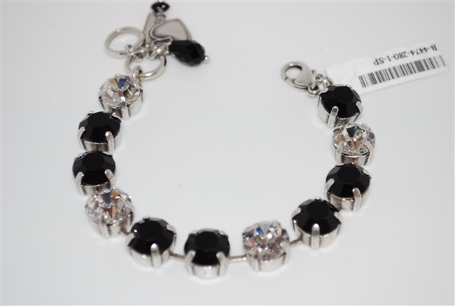 Mariana 8" Crystal Tennis Bracelet with clear and Jet (Black) Crystals from the Checkmate Collection with .925 Silver Plating