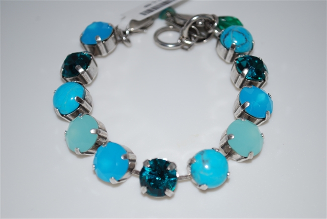 Mariana 8" Crystal Tennis Bracelet with various Blue Swarovski Crystals from the Bahamas Collection with Sterling Silver Plating