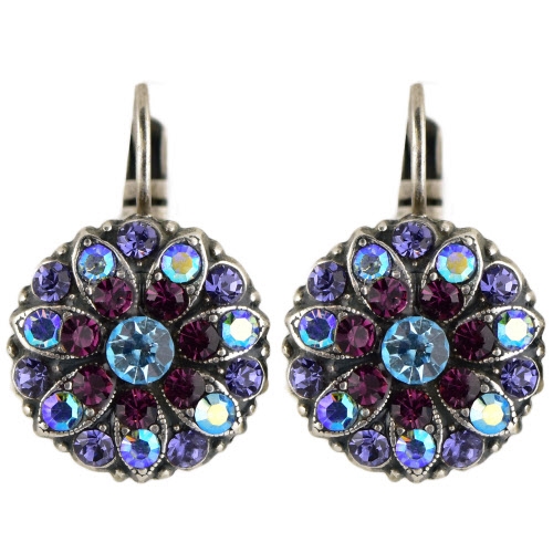 Mariana Guardian Earrings with Purple and Blue Crystals and .925 Silver Plated.