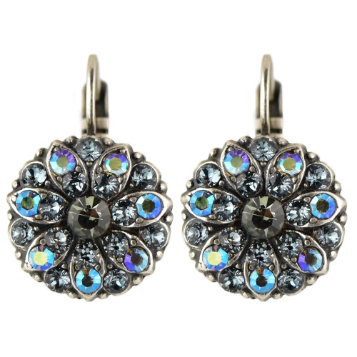 Mariana Guardian Earrings with Black Diamond and Indian Sapphire Crystals and .925 Silver Plated.