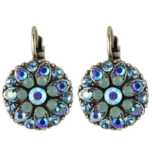 Mariana Guardian Earrings with Aquamarine, Light Sapphire, and Pacific Opal Swarovski Crystals and .925 Silver Plated.